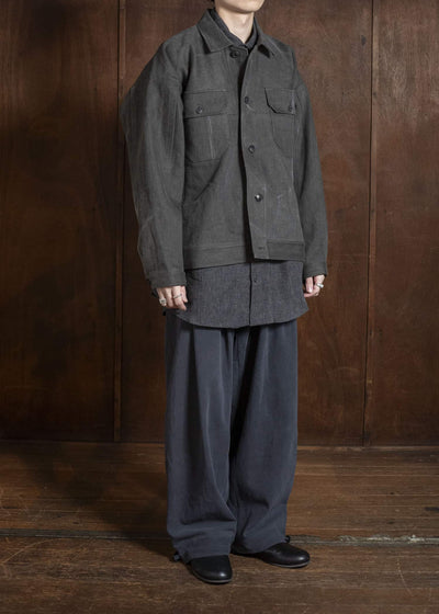 JAN-JAN VAN ESSCHE JACKET#64 DENIM STYLE WORKWEAR JACKET WITH YOKE, UNLINED Cotton Hemp Denim | Sumi Kakishibu