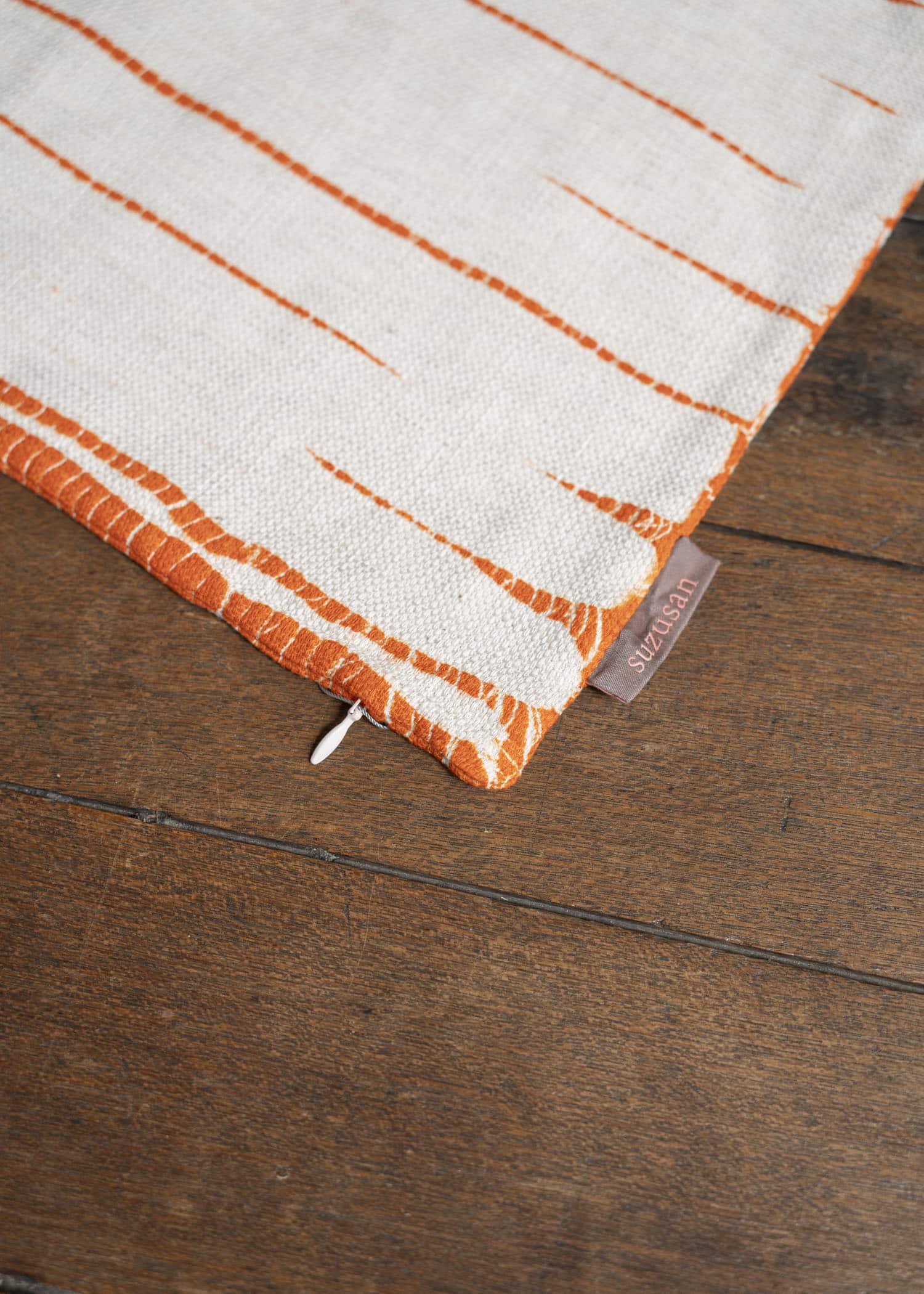 SUZUSAN Cotton Linen Cushion Cover　Tesuji Shibori 1172CL-020-Burnt Orange x Ivory 1172CL-020-Burnt Orange x Ivory