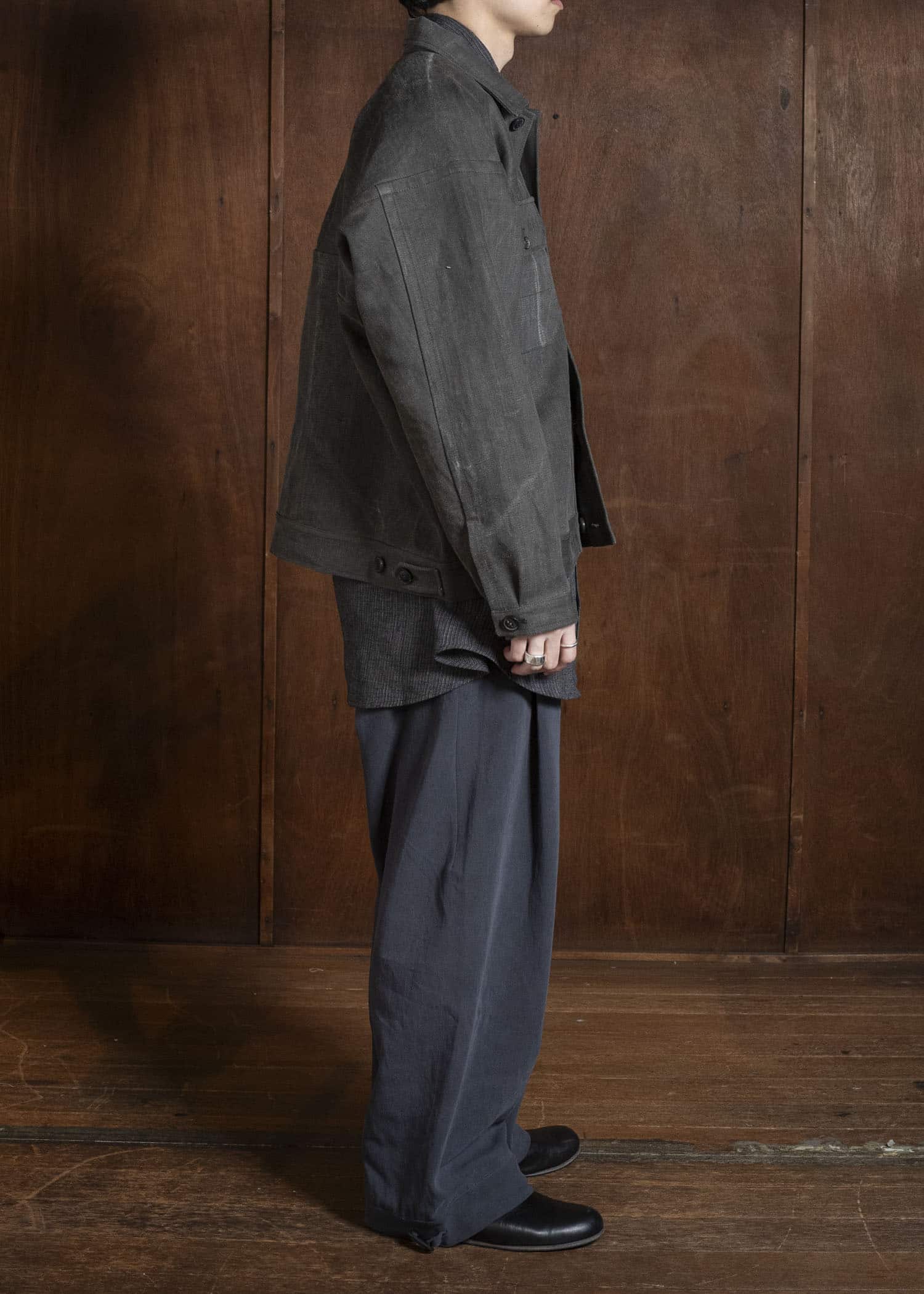 JAN-JAN VAN ESSCHE JACKET#64 DENIM STYLE WORKWEAR JACKET WITH YOKE, UNLINED Cotton Hemp Denim | Sumi Kakishibu