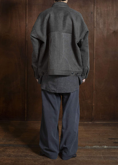 JAN-JAN VAN ESSCHE JACKET#64 DENIM STYLE WORKWEAR JACKET WITH YOKE, UNLINED Cotton Hemp Denim | Sumi Kakishibu