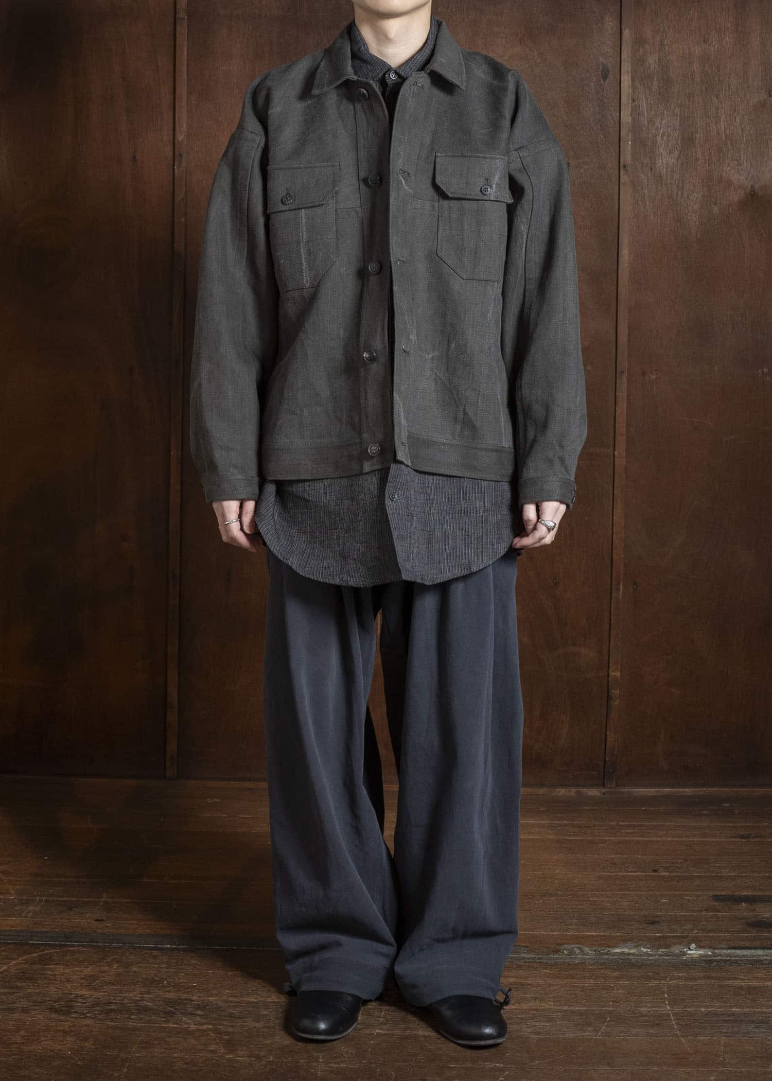 JAN-JAN VAN ESSCHE JACKET#64 DENIM STYLE WORKWEAR JACKET WITH YOKE, UNLINED Cotton Hemp Denim | Sumi Kakishibu
