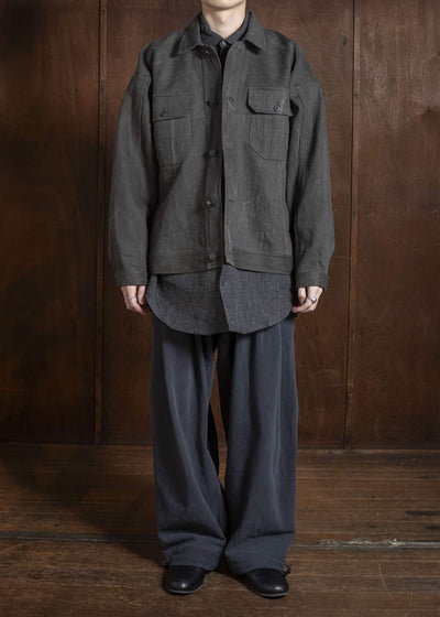 JAN-JAN VAN ESSCHE JACKET#64 DENIM STYLE WORKWEAR JACKET WITH YOKE, UNLINED Cotton Hemp Denim | Sumi Kakishibu
