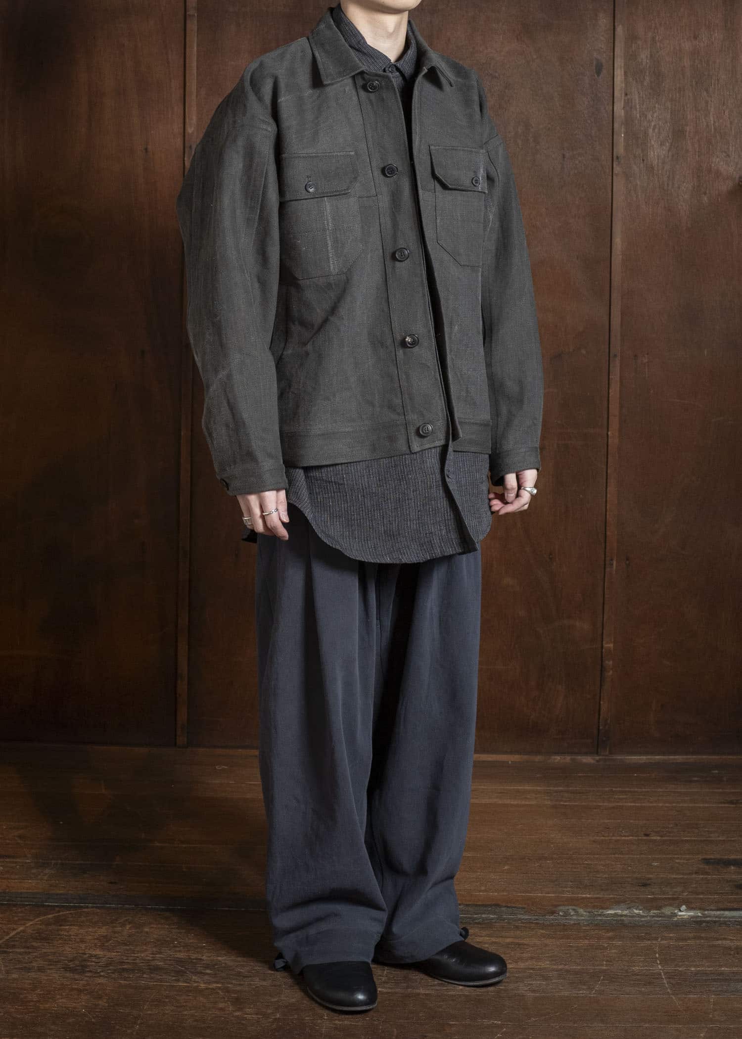 JAN-JAN VAN ESSCHE JACKET#64 DENIM STYLE WORKWEAR JACKET WITH YOKE, UNLINED Cotton Hemp Denim | Sumi Kakishibu