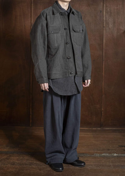 JAN-JAN VAN ESSCHE JACKET#64 DENIM STYLE WORKWEAR JACKET WITH YOKE, UNLINED Cotton Hemp Denim | Sumi Kakishibu