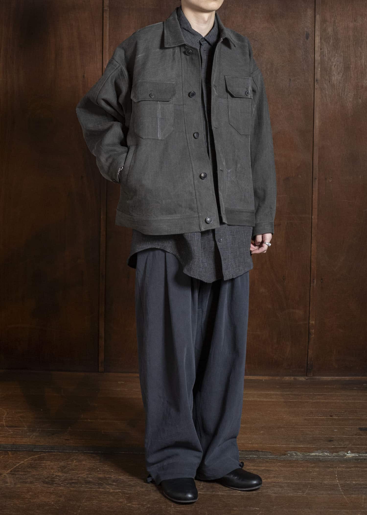 JAN-JAN VAN ESSCHE JACKET#64 DENIM STYLE WORKWEAR JACKET WITH YOKE, UNLINED Cotton Hemp Denim | Sumi Kakishibu