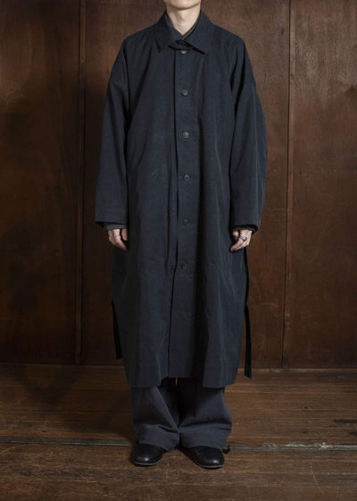 JAN-JAN VAN ESSCHE COAT#34 LONG COAT JET POCKETS, BACK SPLIT, BELT, UNLINED Time Washed Light | Off Black