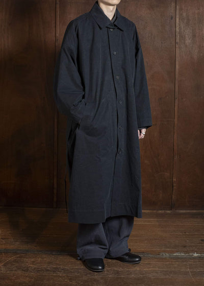 JAN-JAN VAN ESSCHE COAT#34 LONG COAT JET POCKETS, BACK SPLIT, BELT, UNLINED Time Washed Light | Off Black