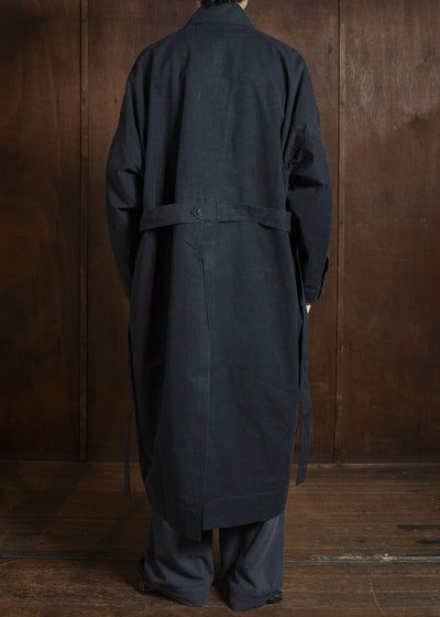 JAN-JAN VAN ESSCHE COAT#34 LONG COAT JET POCKETS, BACK SPLIT, BELT, UNLINED Time Washed Light | Off Black