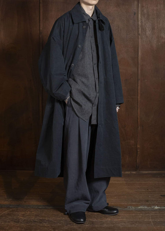 JAN-JAN VAN ESSCHE COAT#34 LONG COAT JET POCKETS, BACK SPLIT, BELT, UNLINED Time Washed Light | Off Black