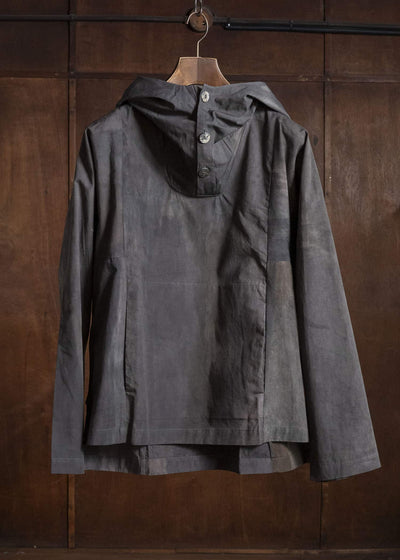 Gathering Textiles Fisherman Hoodie Hand Painted Organic Cotton Poplin , Natural Dye FIH02-CP-DM