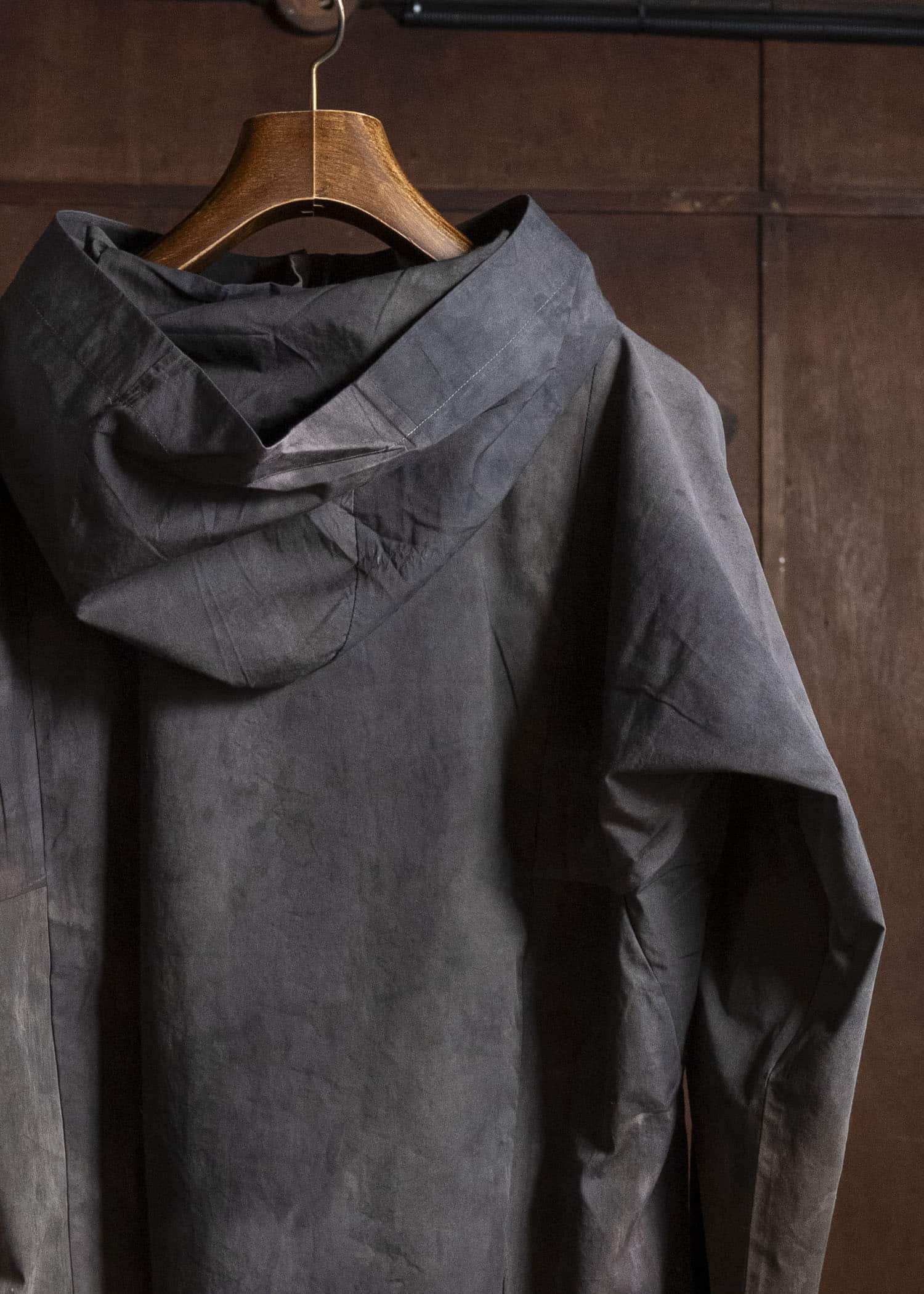 Gathering Textiles Fisherman Hoodie Hand Painted Organic Cotton Poplin , Natural Dye FIH02-CP-DM