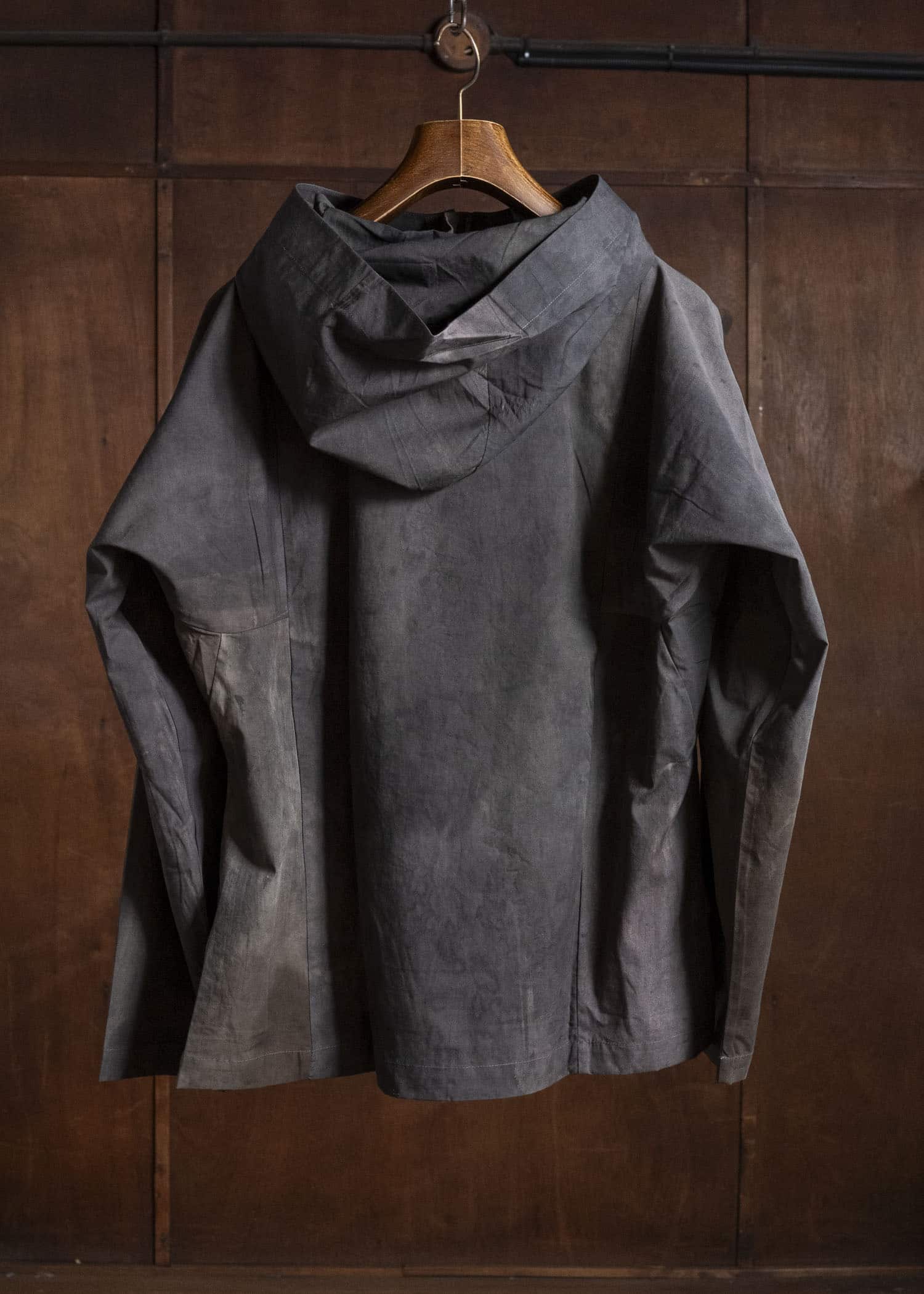 Gathering Textiles Fisherman Hoodie Hand Painted Organic Cotton Poplin , Natural Dye FIH02-CP-DM