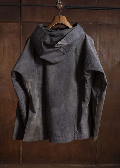 Gathering Textiles Fisherman Hoodie Hand Painted Organic Cotton Poplin , Natural Dye FIH02-CP-DM