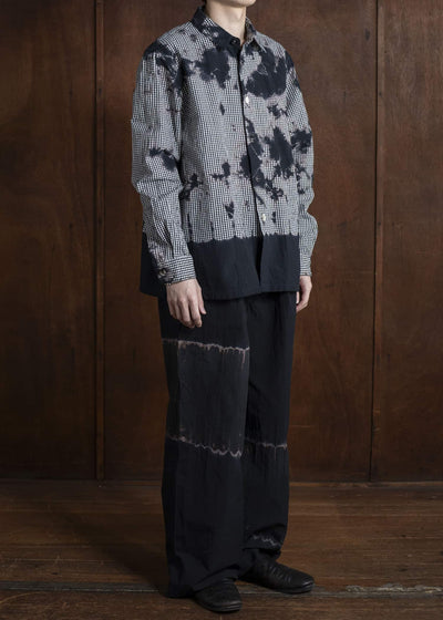 SUZUSAN Cotton Gingham Check Overshirt Madara Shibori Fragment 4063C-011-Black - Black