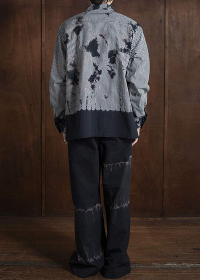 SUZUSAN Cotton Gingham Check Overshirt Madara Shibori Fragment 4063C-011-Black - Black