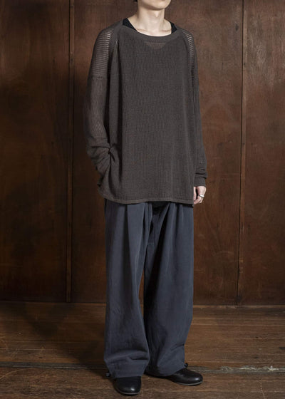 JAN-JAN VAN ESSCHE KNIT#76 LONG SLEEVE BOAT NECK MESH KNIT Linen Cotton Mesh | Brown