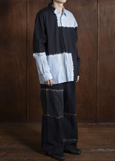 SUZUSAN Cotton Broad Hooded Jacket Madara Shibori 4066C-317-Black - Mist Blue