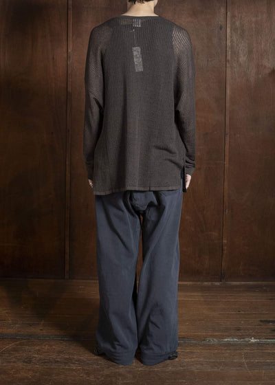 JAN-JAN VAN ESSCHE KNIT#76 LONG SLEEVE BOAT NECK MESH KNIT Linen Cotton Mesh | Brown