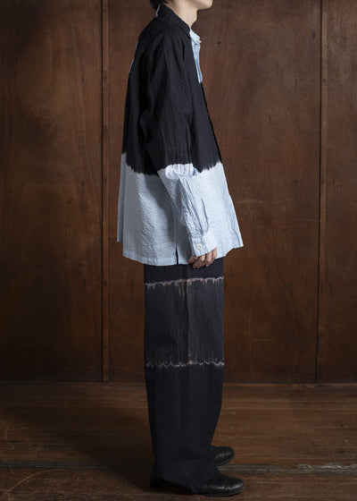 SUZUSAN Cotton Broad Hooded Jacket Madara Shibori 4066C-317-Black - Mist Blue