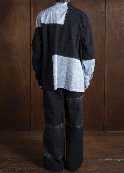 SUZUSAN Cotton Broad Hooded Jacket Madara Shibori 4066C-317-Black - Mist Blue