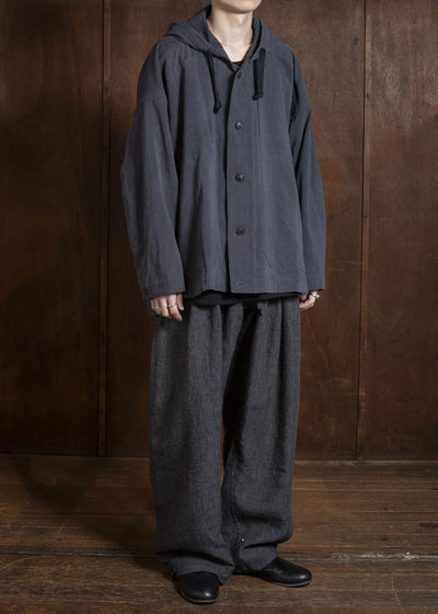 JAN-JAN VAN ESSCHE TROUSERS#91 TRIPLE PLEATED LOOSE TROUSERS WITH ELASTIC WAIST Hemp Cloth | Dark Grey Striped