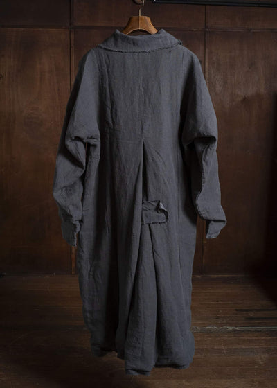 Gathering Textiles Farmer Coat (Shell Buttons) Japanese Stone Washed Linen , Black Rose Silk Lining FAC02-LI-BK