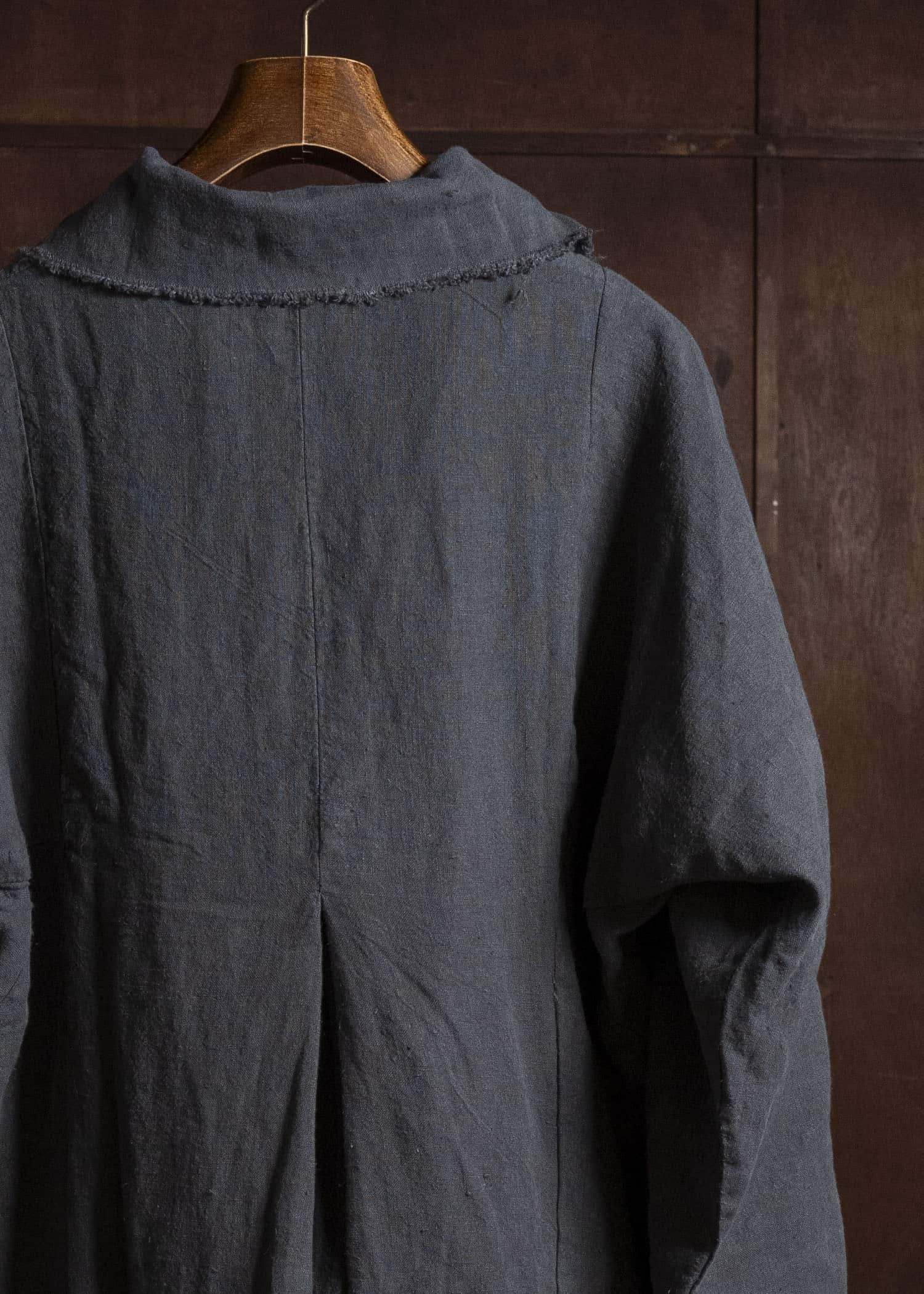 Gathering Textiles Farmer Coat (Shell Buttons) Japanese Stone Washed Linen , Black Rose Silk Lining FAC02-LI-BK