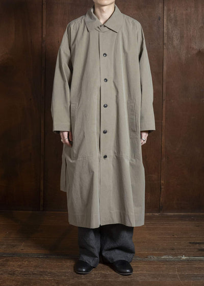 JAN-JAN VAN ESSCHE COAT#34 LONG COAT JET POCKETS, BACK SPLIT, BELT, UNLINED Time Washed Light | Stone Grey