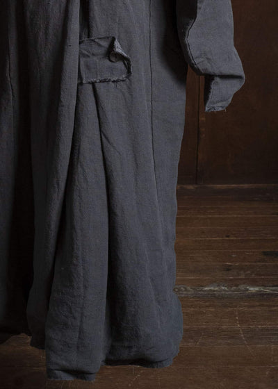 Gathering Textiles Farmer Coat (Shell Buttons) Japanese Stone Washed Linen , Black Rose Silk Lining FAC02-LI-BK