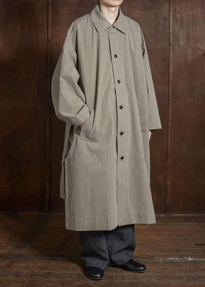 JAN-JAN VAN ESSCHE COAT#34 LONG COAT JET POCKETS, BACK SPLIT, BELT, UNLINED Time Washed Light | Stone Grey