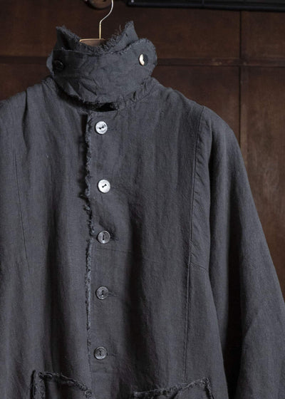 Gathering Textiles Farmer Coat (Shell Buttons) Japanese Stone Washed Linen , Black Rose Silk Lining FAC02-LI-BK