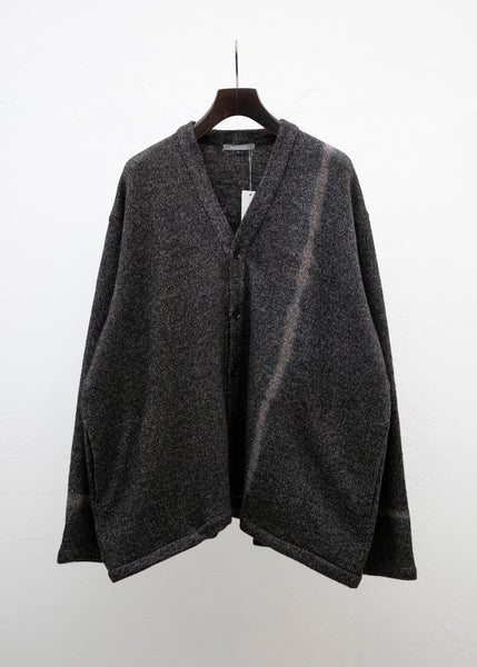 SUZUSAN Wool Cotton Jersey Front Button Cardigan Black - Muddy Brown