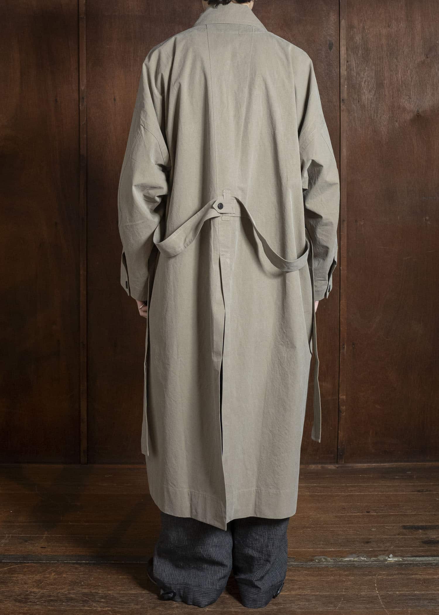 JAN-JAN VAN ESSCHE COAT#34 LONG COAT JET POCKETS, BACK SPLIT, BELT, UNLINED Time Washed Light | Stone Grey