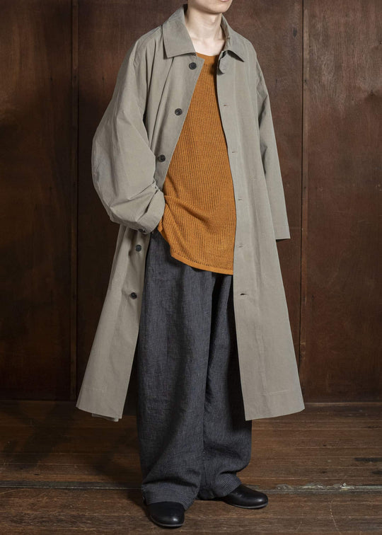 JAN-JAN VAN ESSCHE COAT#34 LONG COAT JET POCKETS, BACK SPLIT, BELT, UNLINED Time Washed Light | Stone Grey