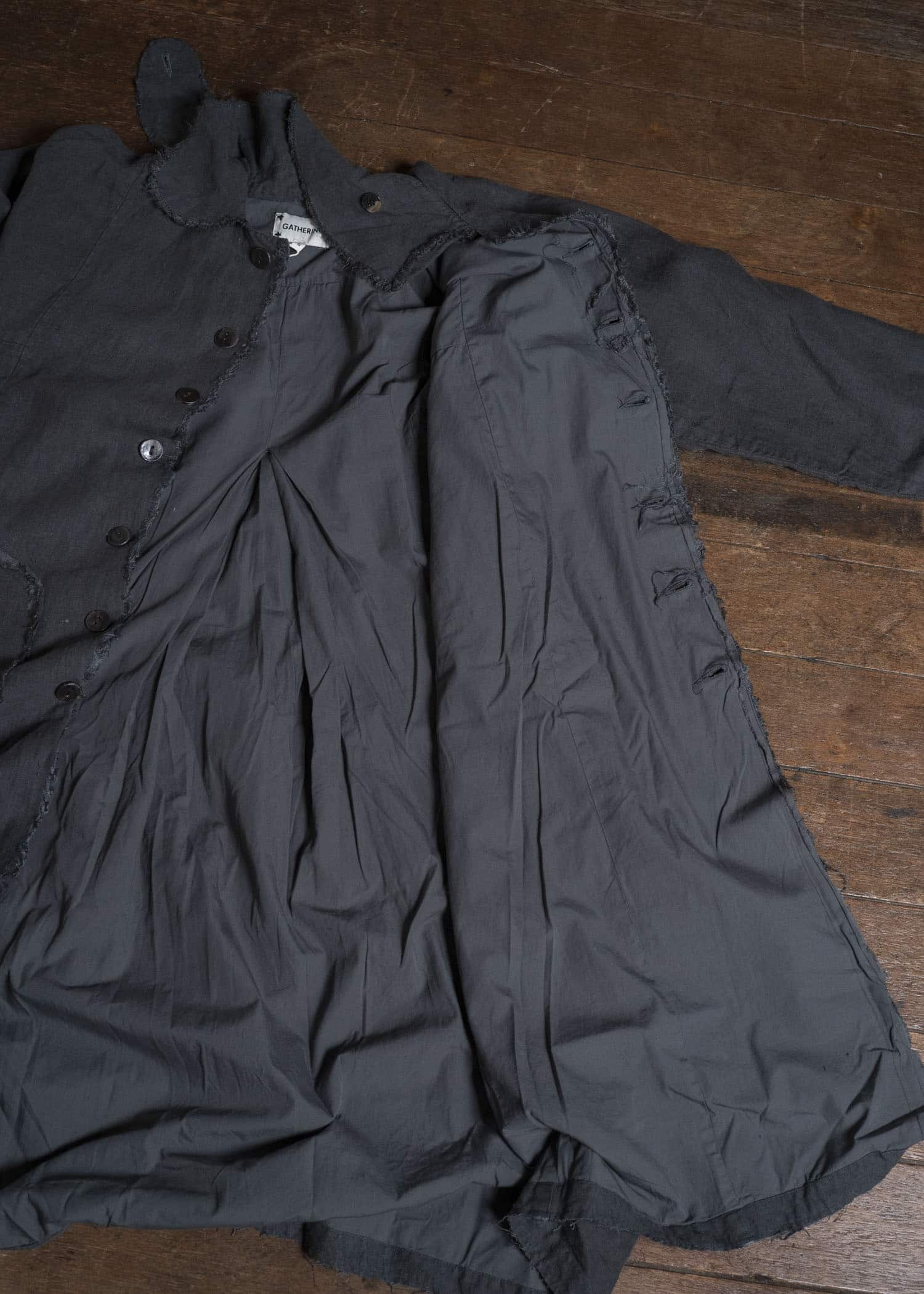 Gathering Textiles Farmer Coat (Shell Buttons) Japanese Stone Washed Linen , Black Rose Silk Lining FAC02-LI-BK