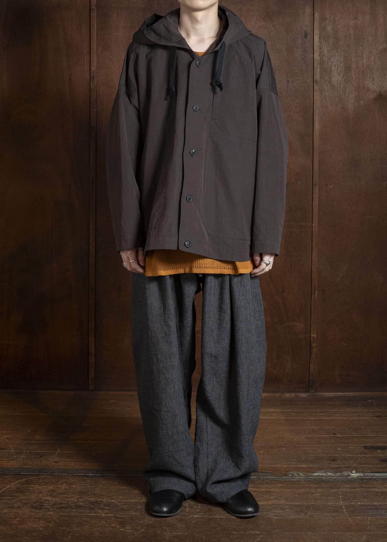 JAN-JAN VAN ESSCHE JACKET#65 HOODED JACKET WITH DOUBLE PATCH POCKETS, UNLINED Cotton Silk Canvas | Old Mahogany
