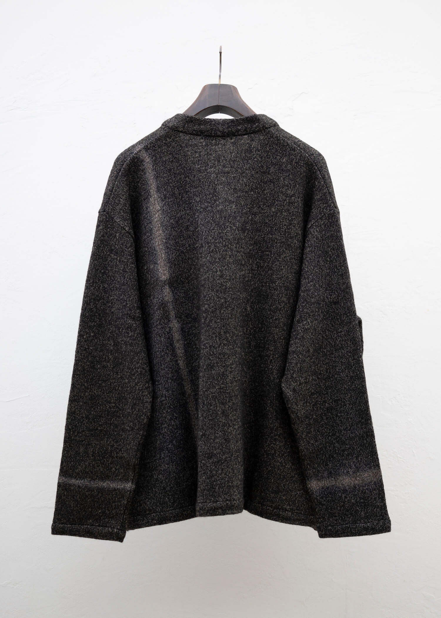 SUZUSAN Wool Cotton Jersey Front Button Cardigan Black - Muddy Brown