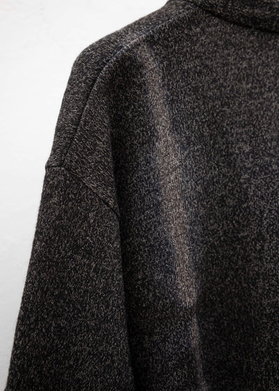 SUZUSAN Wool Cotton Jersey Front Button Cardigan Black - Muddy Brown