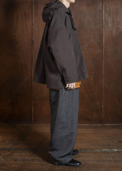 JAN-JAN VAN ESSCHE JACKET#65 HOODED JACKET WITH DOUBLE PATCH POCKETS, UNLINED Cotton Silk Canvas | Old Mahogany