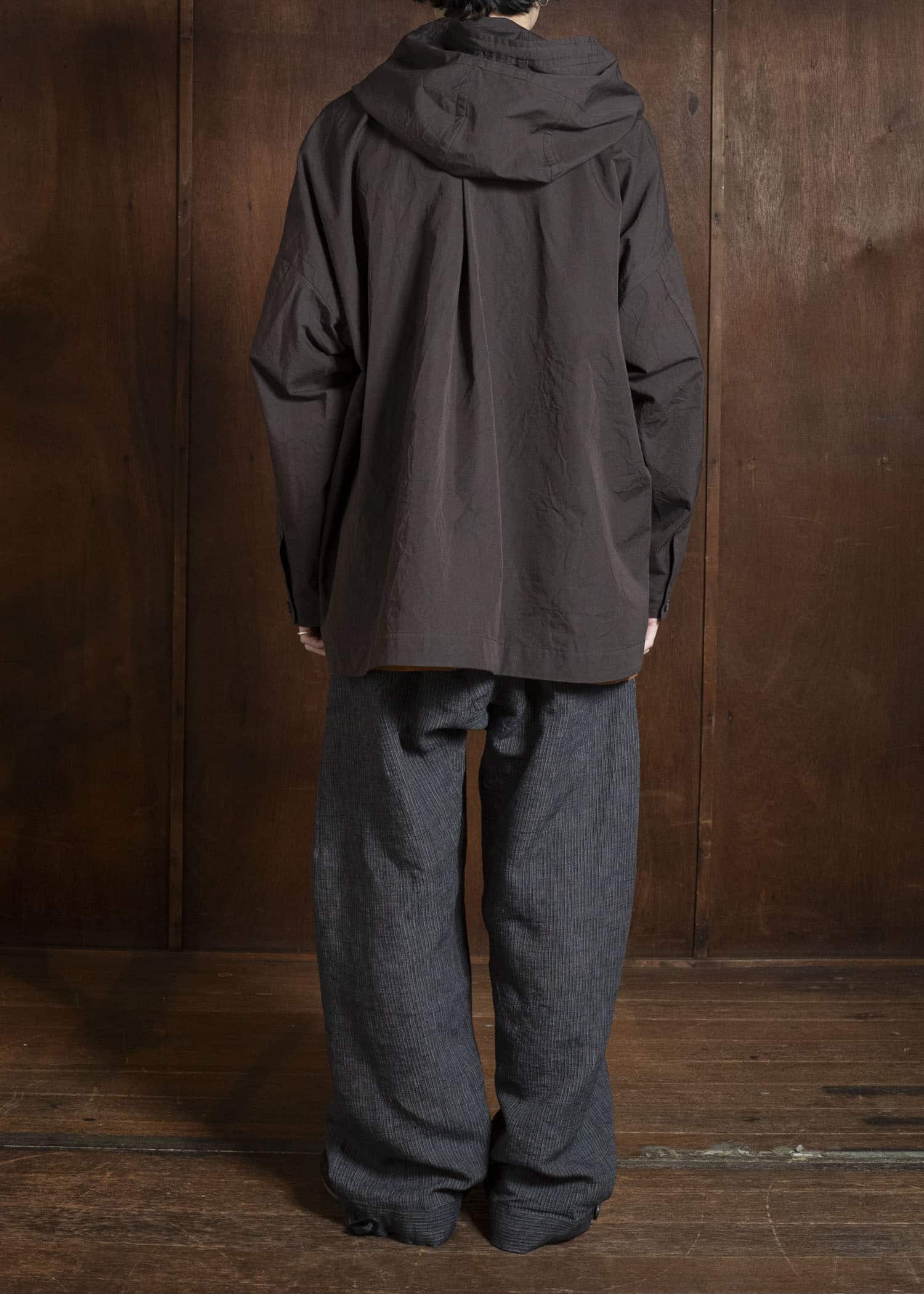 JAN-JAN VAN ESSCHE JACKET#65 HOODED JACKET WITH DOUBLE PATCH POCKETS, UNLINED Cotton Silk Canvas | Old Mahogany