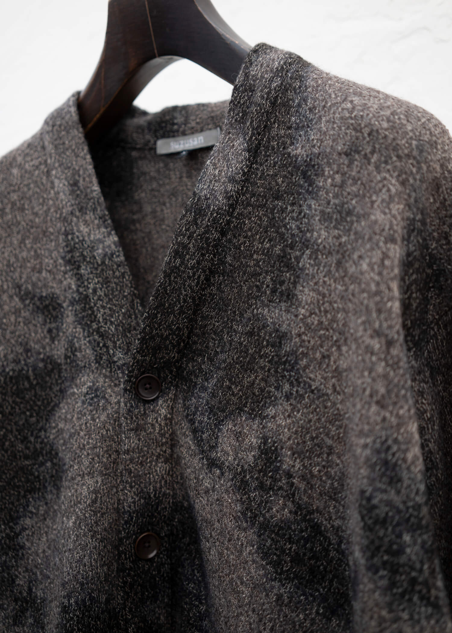 SUZUSAN Wool Cotton Jersey Cardi gan(Madara Shibori) Black - Muddy Brown