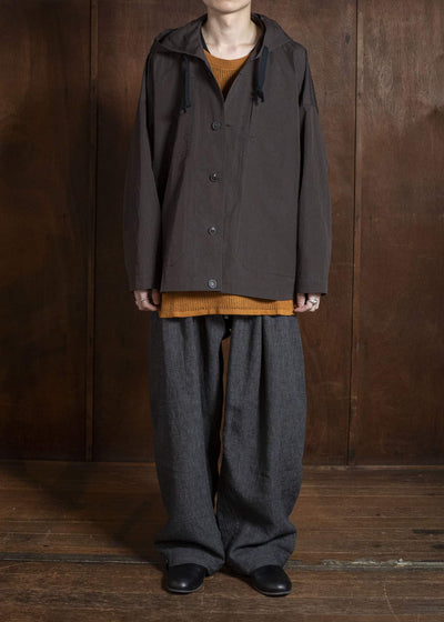 JAN-JAN VAN ESSCHE JACKET#65 HOODED JACKET WITH DOUBLE PATCH POCKETS, UNLINED Cotton Silk Canvas | Old Mahogany