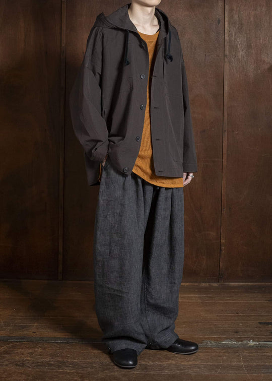 JAN-JAN VAN ESSCHE JACKET#65 HOODED JACKET WITH DOUBLE PATCH POCKETS, UNLINED Cotton Silk Canvas | Old Mahogany