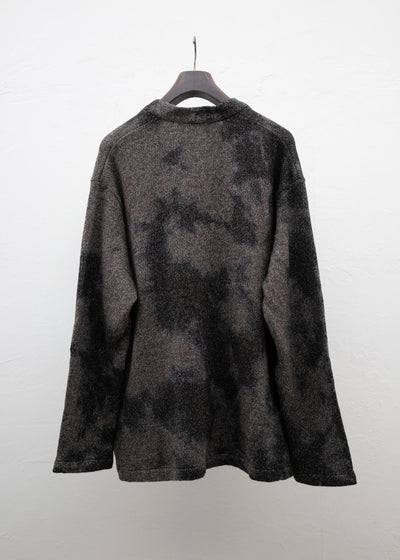 SUZUSAN Wool Cotton Jersey Cardi gan(Madara Shibori) Black - Muddy Brown
