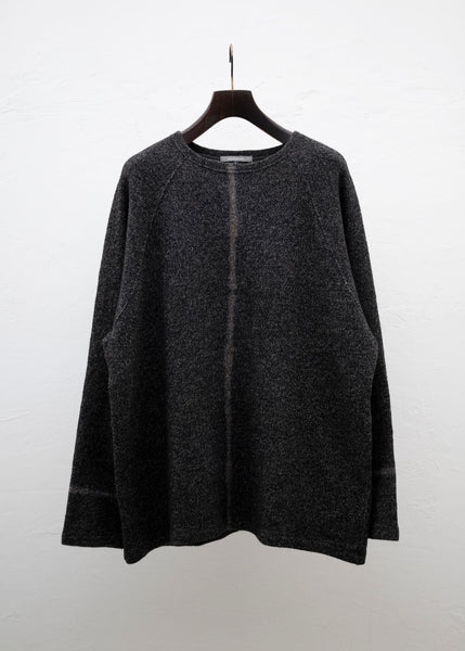 SUZUSAN Wool Cotton Jersey Crew Neck Pullover Black - Muddy Brown