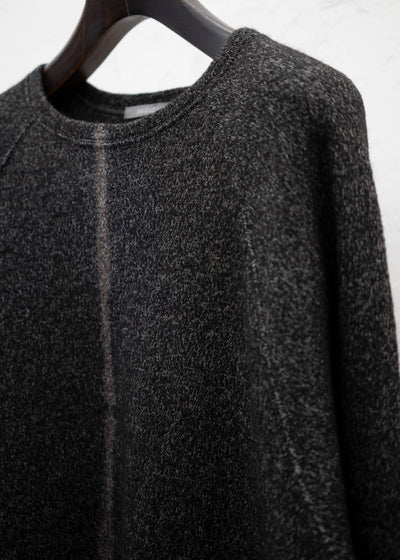 SUZUSAN Wool Cotton Jersey Crew Neck Pullover Black - Muddy Brown