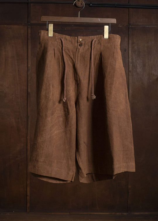 Gathering Textiles Farmer Shorts Organic Power Loom Linen FSH01-LI-BR