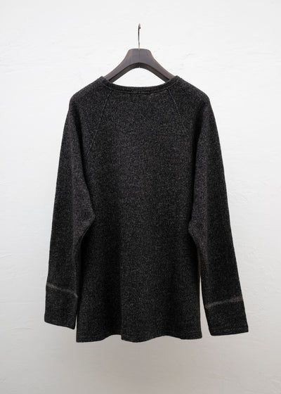 SUZUSAN Wool Cotton Jersey Crew Neck Pullover Black - Muddy Brown