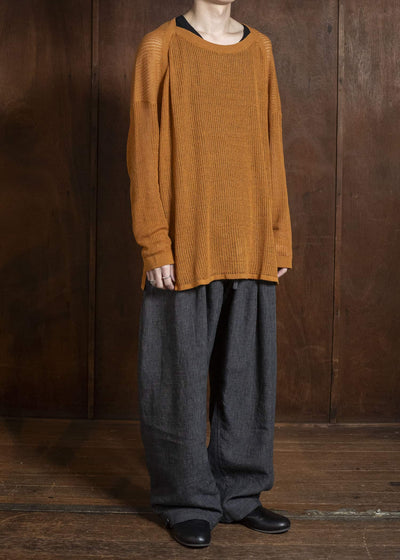 KNIT#76 LONG SLEEVE BOAT NECK MESH KNIT Linen Cotton Mesh | Orange