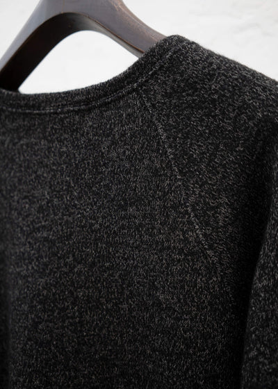 SUZUSAN Wool Cotton Jersey Crew Neck Pullover Black - Muddy Brown